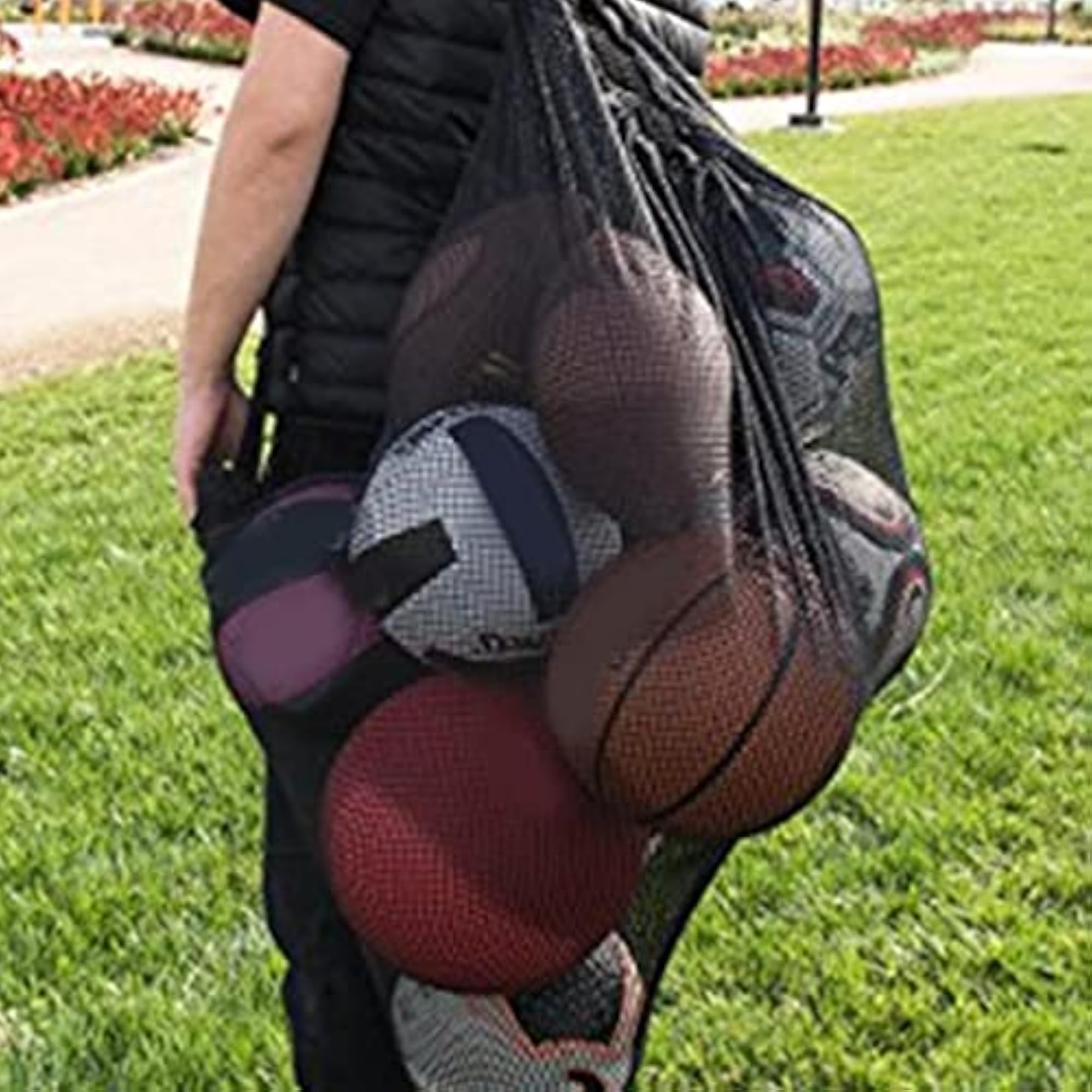 Sports Drawstring Mesh Ball Bag with Shoulder Strap